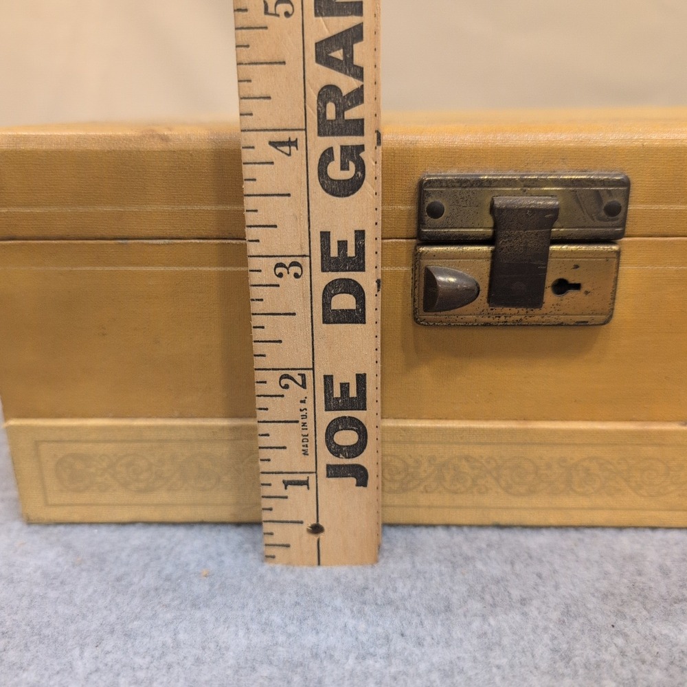 Vintage Tan Faux Leather Jewelry Box Teal Velvet Lining Multi Tier Drawer Latch - Picture 5 of 10